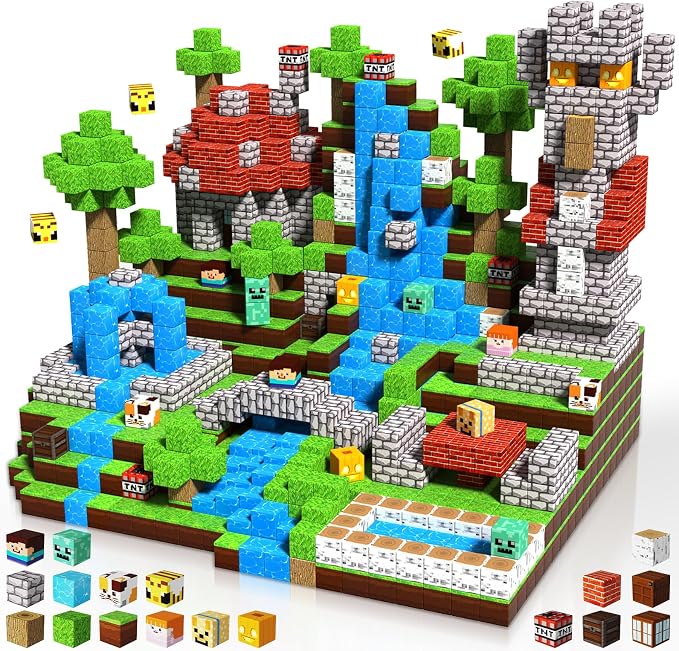 150PCS Magnetic Blocks-Magnetic Building Blocks Magnetic Tiles Stacking, Build Mine Magnet World Set, STEM Montessori Sensory Toys for Toddlers Kids Boys Girls Ages 3-5 6-8 Christmas Birthday Gifts