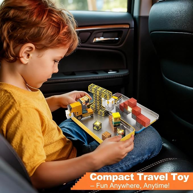 Travel Magnetic Blocks 45 PCS Mini Building Cubes with Case Construction | Travel Toy for Airplane Plane Car Road Trip, Mini Cubes STEM Learning Portable Building Toys Gift for Toddler Kids Ages 3-5