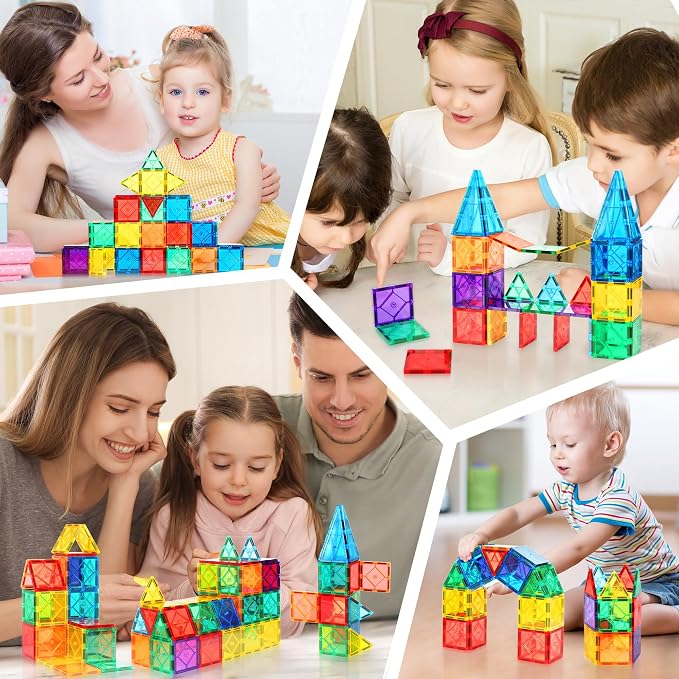 30PC Squares Magnetic Tiles Kids Toys for 3 4 5 6 7 8+ Years Old Boys Girls | Magnetic Building Tiles Magnet Blocks Stacking Toys Birthday Gift for Toddlers STEM Learning Toys Magnet