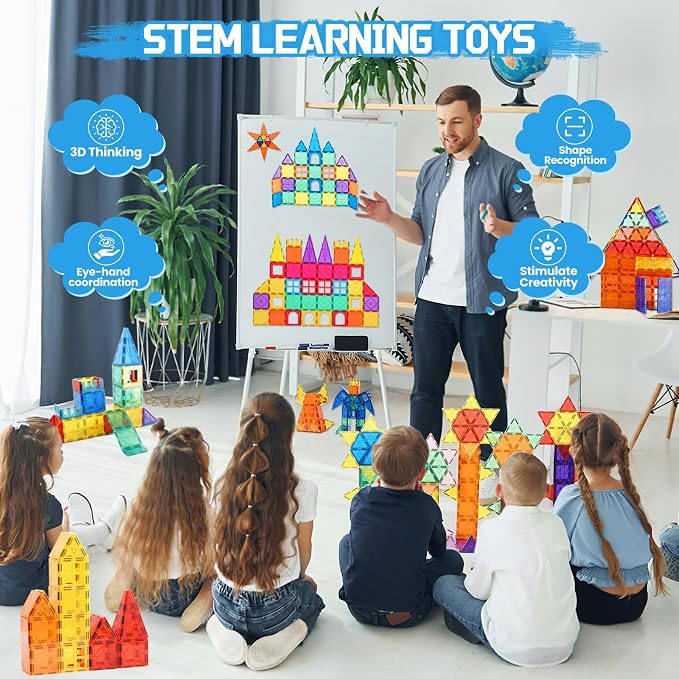 Paaxido Magnetic Tiles - 100 Pieces Magnetic Blocks for Kids, Magnet Tiles Building Blocks Set, Construction STEM Magnet Toys Gift for Kids, Boys and Girls 3 4 5 6 7 8+ Year Old