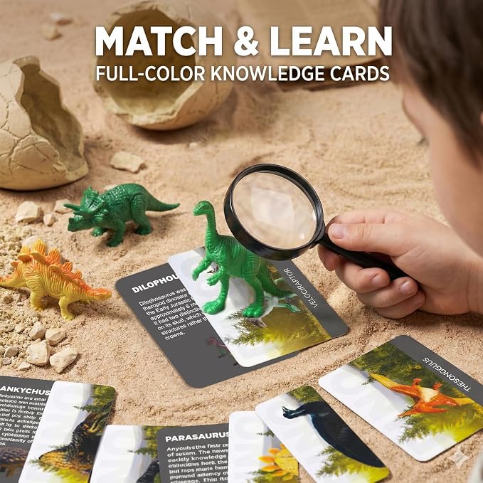 24 Dinosaur Eggs Dig Kit Toys for Kids, Excavation Kit with Magnifier | Easter Basket Stuffers, Science STEM Birthday Party Favors, Gifts for Boys Girls Age 3 4 5 6 7 8 9 10 + Years Old