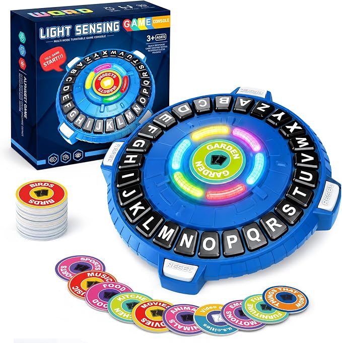 Word Game Family Board Games,3 Modes,180 Topics, Fast-Paced Letter Game | Light-Sensing Fast 26-Letter Race Game with Timer for Kids & Adults, 2-6 Players, Perfect for Party, Game Night, Camping