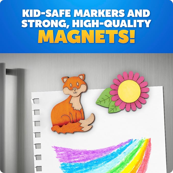 Blue Marble Wooden Magnet Painting Craft Kit with 15 Nature Designs | 15 Nature-Themed Wooden Magnets, 8 Watercolor Pens, Paint and Create, Magnet Art, DIY Craft Activity, Birthday Gift