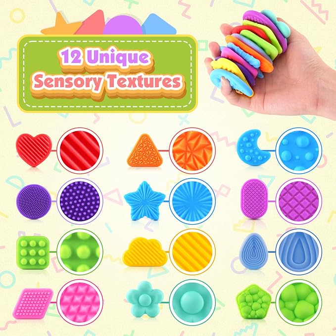 Squishy Fidget Toy Kids Toddlers: 12Pcs Soft Textured Sensory Toys for ADHD | Sensory Fidget Toys for Autistic Children, Classroom Calming Fidgets for Autism, Baby Travel Essential Squeeze Gifts Girl Boy