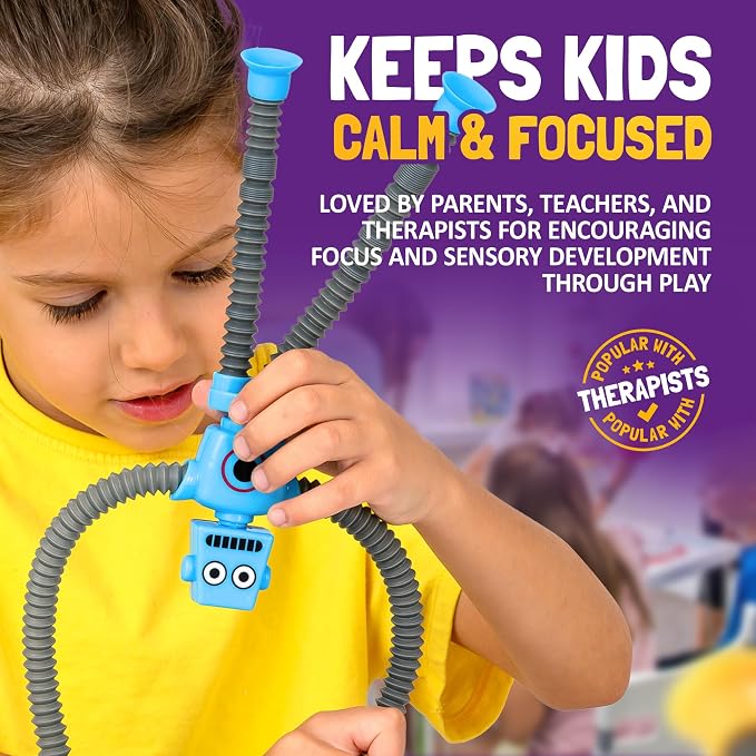 nutty toys Sensory Robot Toys 4pk - Top Pop Tubes Fidget 2026 for ADHD & Autism Ages 3 4 5 6 7 8 9 10 11 12, Best Kids Travel Idea, Unique Christmas Toddler & Tween Gift Idea & Boy Stocking Stuffers