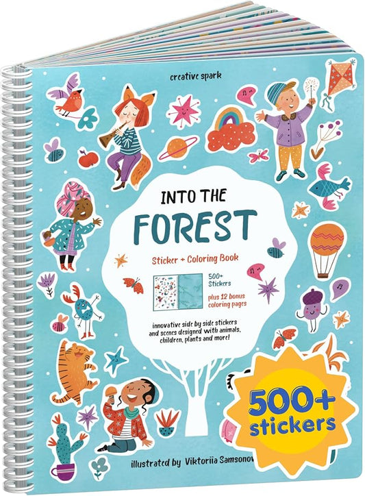 Cupkin Into The Forest Coloring & Sticker Activity Book | 500+ Stickers | Spiral-bound kids craft format with 12 scenes, 12 art pages, side-by-side viewing, and an easy-peel design for ages 2–8