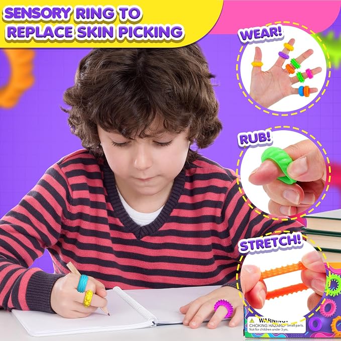 Fidget Toys Sensory Rings for Kids: Quiet Textured Ring 18 Pack - Sensory Toys for Kids with Autism - Calming Corner Bulk Fidgets for Classroom Prize - Party Favors Goodie Bag Fillers