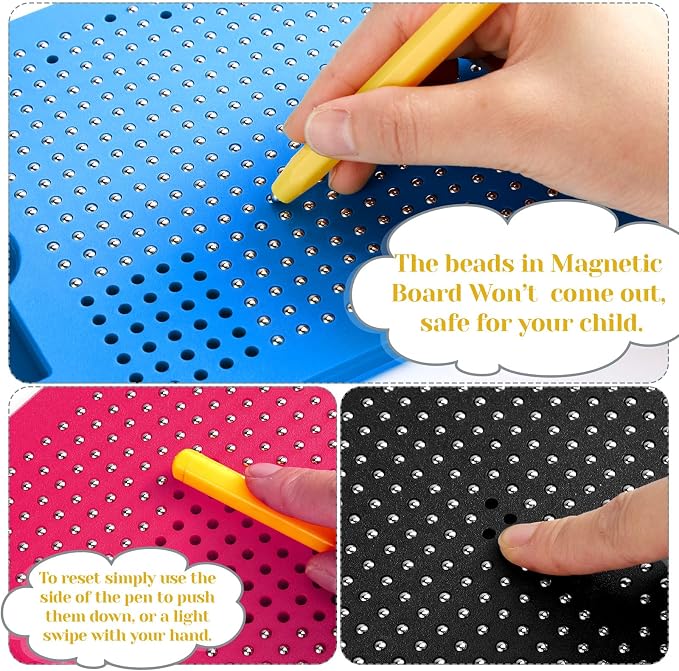 Yexiya 3 Pcs Magnetic Drawing Board for Kids, Toddler Travel Drawing Kit Magnet Sketch Thread Board with Stylus Pen and Beads Toy for Child Quiet Time Activities (7 x 8.5 Inches,Multicolor 2)
