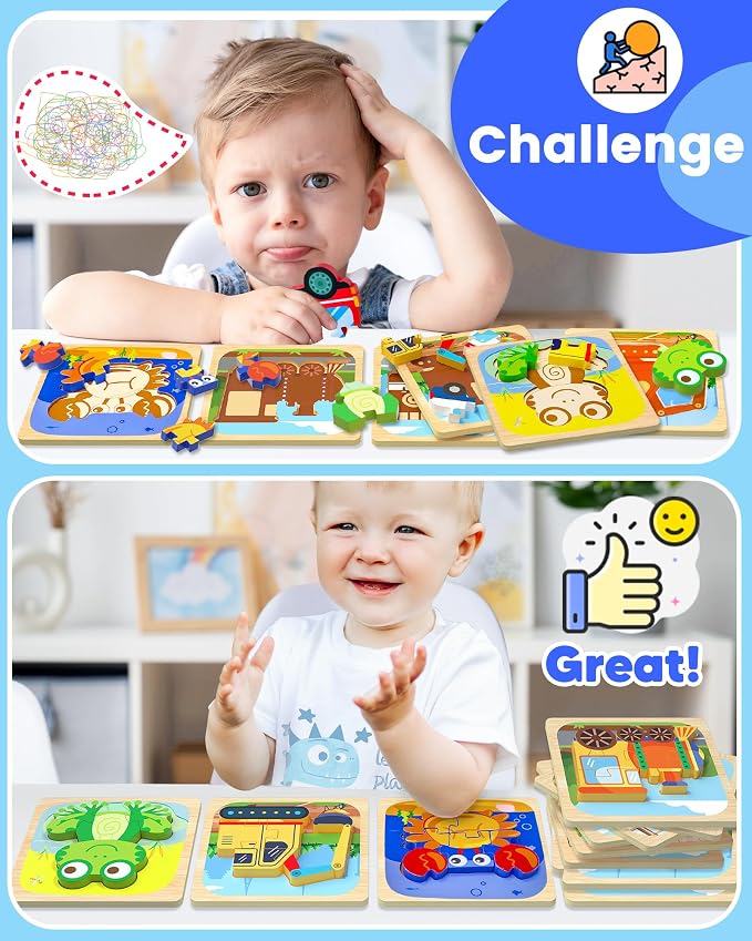 Benresive Wooden Toddler Puzzles, Toddler Toys, 1 2 Year Old Boy Girl Gift | 12 Pack Vehicle Montessori Toys for 1 2 Year Old, Preschool Educational Learning Toy, Great Birthday Gifts for Boys Girls