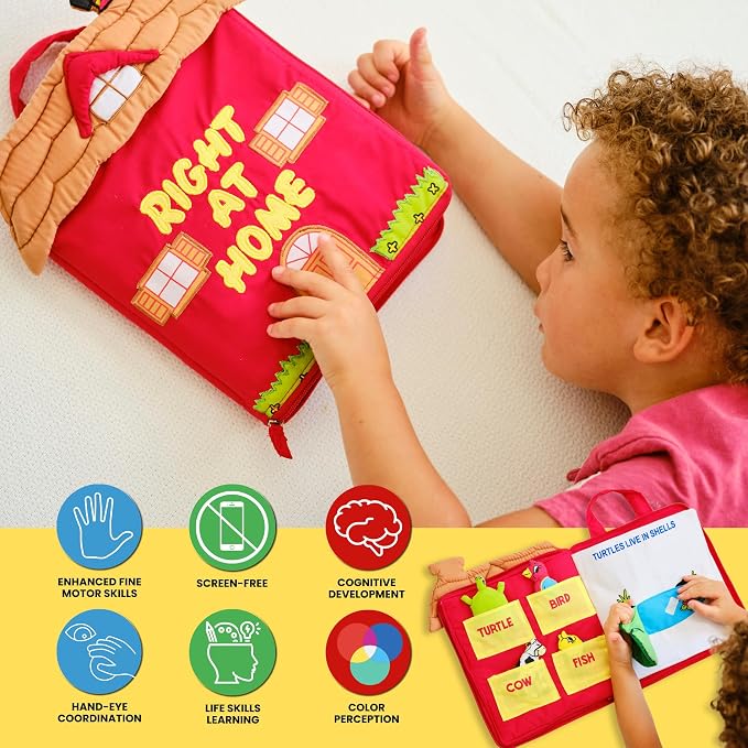 Right at Home Quiet Book, Animal Activity Busy Book for Toddlers and Children
