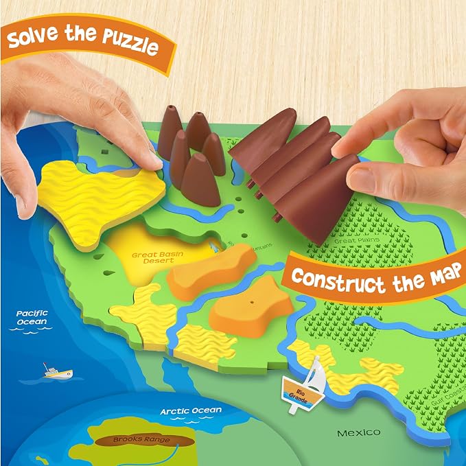 Imagimake Mapology Physical Features of USA, Geography Game for Kid Age 8+ | Educational 3D Jigsaw Puzzle, Learn Mountains, Rivers & Volcanoes, Back to School Gift for Boys & Girls Ages 8-12 Years Old