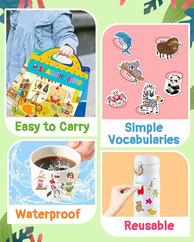 Benresive Reusable Sticker Book for Toddlers, Stickers for Kids, Travel Toy | Toddler Toys, Boys Girls Birthday Gifts, Airplane & Road Trip Essentials Kids, No Mess Waterproof Toddler Crafts Activities