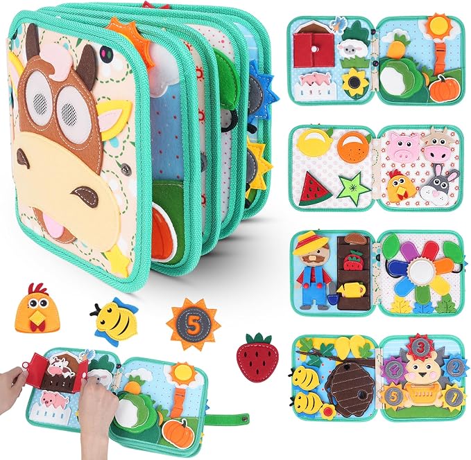 Cobelae Busy Book for Toddlers 1-3, Montessori Toys for 1 Year Old | Felt Toddler Busy Board, Travel Toys for 1-3, Sensory Learning Quiet Activity Book, Gifts for Baby Age 1+