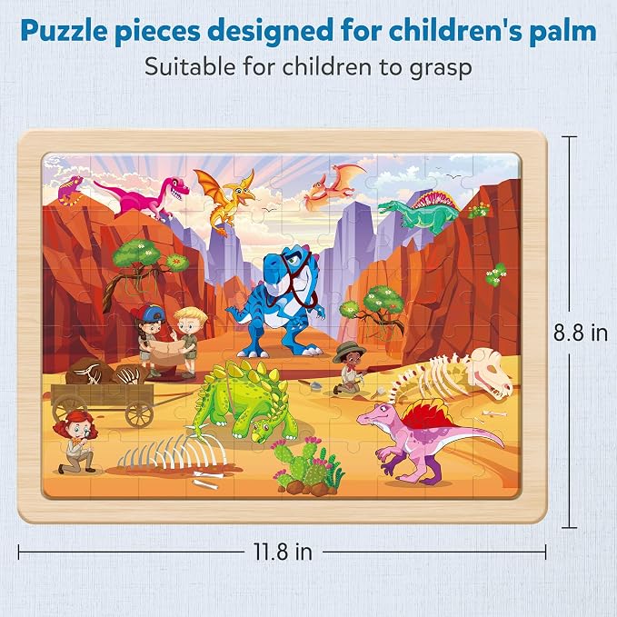 SYNARRY Wooden Dinosaur Puzzles for Kids Ages 4-6, 6 Packs 60 PCs Jigsaw Puzzles Educational Toys Gifts for Children Ages 4-8, Easter Basket Stuffers Gifts Toys for Kids