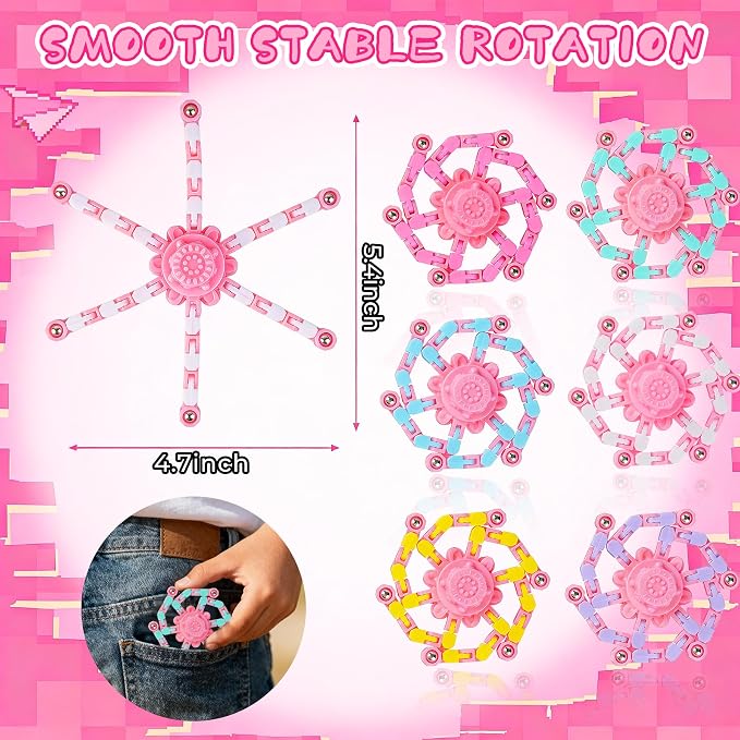 24PCS Pink Transformable Fidget Spinners,Sensory Bulk Robot Fidget Stress Relief Toys for Girls,Bulk Sensory Fidget Stress Relief Toys for Girls
