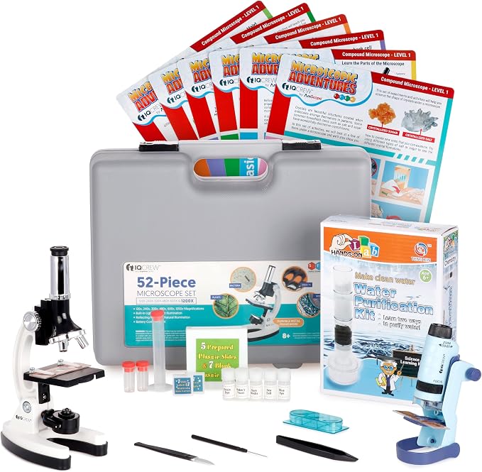AmScope M30-ABS-KT2-W-KVB1 1200X White Metal Arm Starter Microscope Kit | 120X-1200X Magnification Range