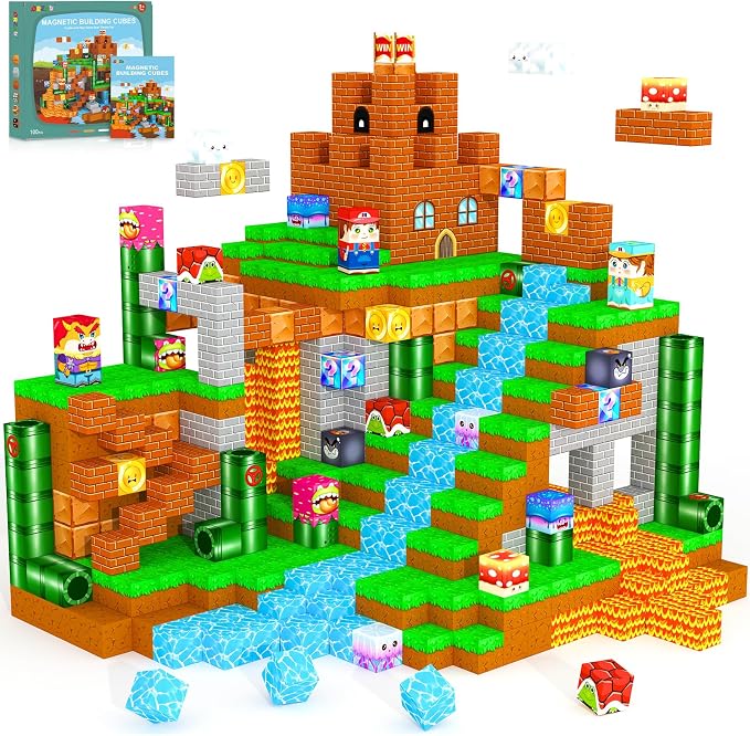 ORZbb Magnetic Blocks Building Games Kids Toys for 3 4 5 6 7 8 9 10 11 12 13 Year Old Boys Girls, Magnetic Cubes Montessori Sensory Toys for Ages 3+ Travel Party Christmas Birthday Gifts