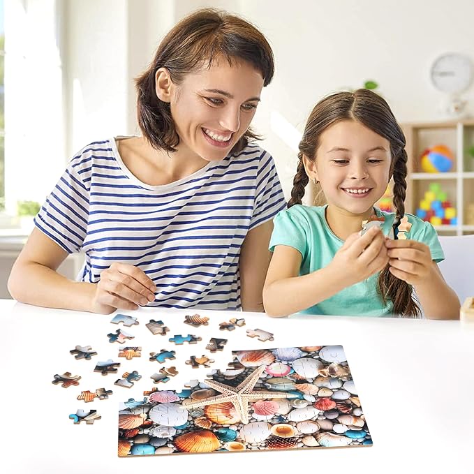 LELEMON Beach Shells Puzzles for Kids Ages 4-8,100 Pieces Colorful Beach Shell Jigsaw Puzzles in a Metal Box,Cute Shells Cobblestones Learning Educational Puzzles for Boys Girls