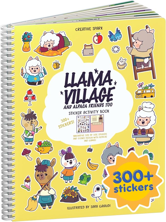Cupkin Llama Alpaca Coloring & Sticker Activity Book | 300+ Stickers | Spiral-bound kids craft format with 12 scenes, 12 art pages, side-by-side viewing, and an easy-peel design for ages 2–8