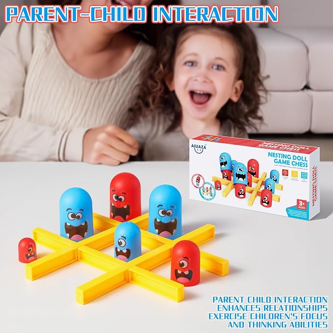 AIUAZA Tic Tac Toe Strategic Board Game for Kids and Family,Party Tabletop Games, Strategy Head to Head Games,Friendly Educational Board Game, Suitable Party 2 Players Toys (1PC)