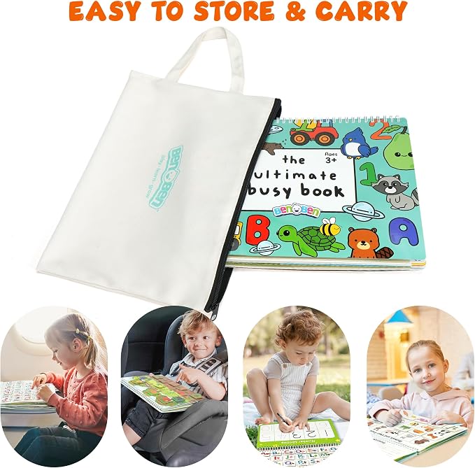 BenBen Busy Book for Toddlers 3-5, Pre-Assembled, 30 Pages, Airplane Toys | Preschool Learning Activities, Montessori Learning Toys, Educational Activity Book, Arts and Crafts for Kids, Birthday Gift