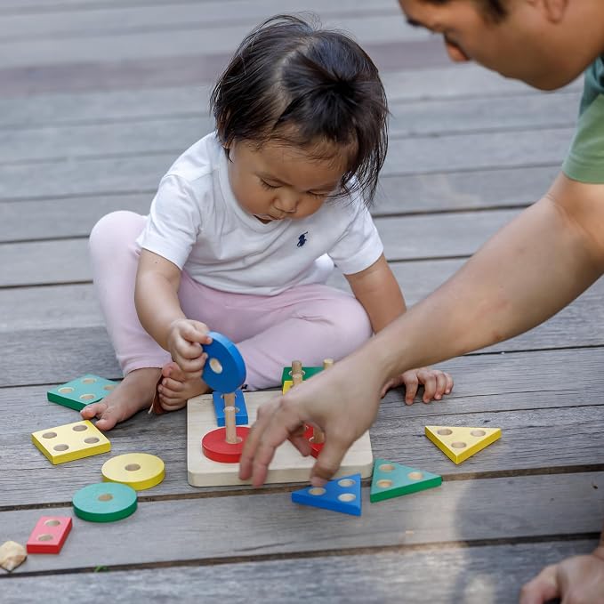 PlanToys® Wooden Shape Sorter Toy for Toddlers, Montessori Kids Learning | wooden shape sorter, montessori color shape recognition, fine motor skill preschool math, STEM development, educational, kids