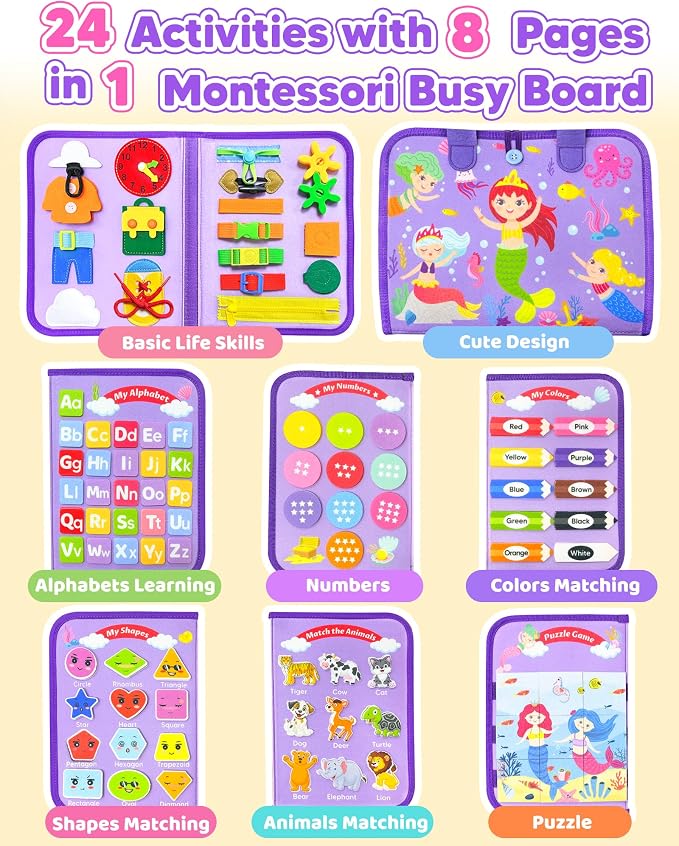 Walenty Busy Board Montessori Toys for Toddler Girl Boy Birthday Gifts | Busy Book for Toddlers, Learning Educational Toy, Airplane Car Travel Toy, Fine Motor Skills Sensory Toys, Toddler Activities