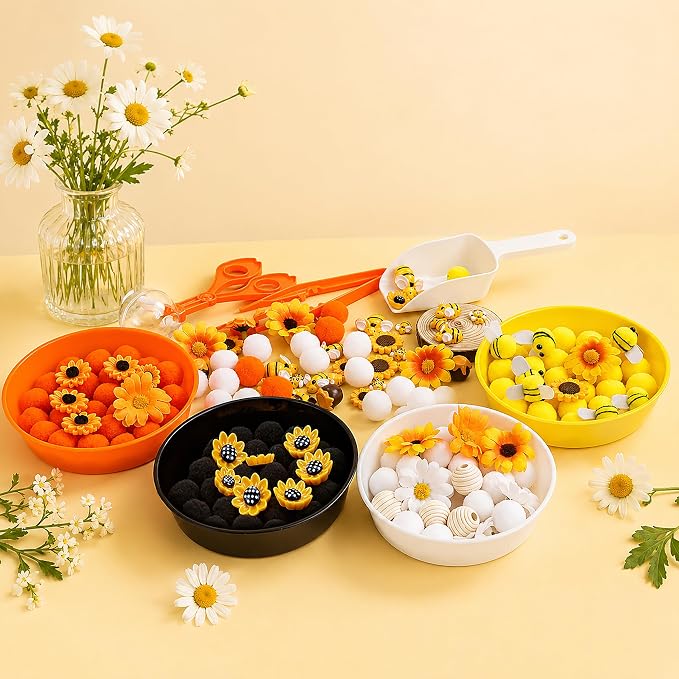 VYTHELIS 185PCS Bee & Sunflower Sorting and Counting Materials Set, Spring Summer Activity Supplies, Fine Motor Manipulatives for Classroom, Home and Travel Use（Sunflower ）