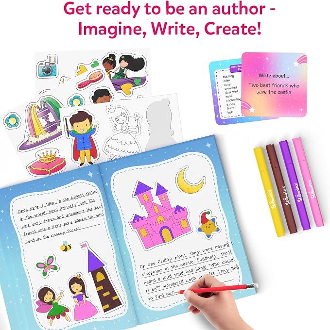 Skillmatics Storybook Art Kit – Unicorns & Princesses, Craft & Writing Kit | Storytelling Activity, Create Fairytale Stories, 300+ Stickers, Scrapbooking & Journal, Gift for Ages 5, 6, 7, 8, 9