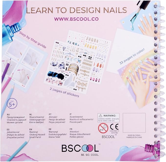 BSCOOL Nail Studio Activity Book for Girls – Creative Kids Gift 2 Pack | Includes nail art sticker design sheets with step-by-step guides. Suitable birthday gift for creative girls ages 5 and up