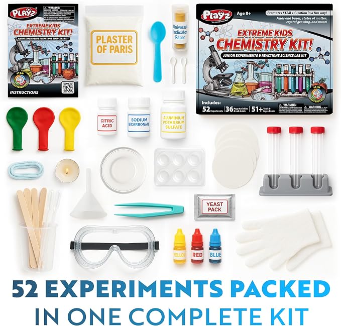 Playz Extreme Chemistry Educational Science Kits for Kids Age 8-12 | 52+ Experiments Chemistry Set Science Toys, STEM Projects with 51+ Tools, Kids Science kit, Science Experiments for Kids Gift