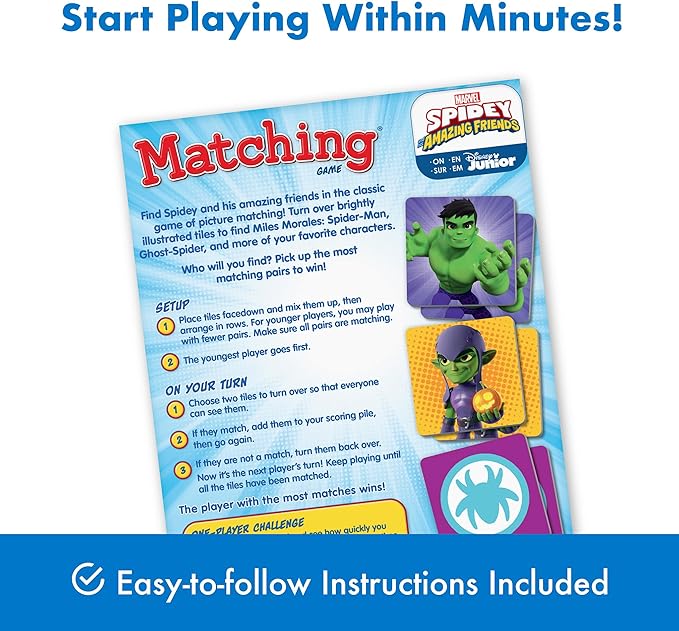 Wonder Forge Marvel Spidey and His Amazing Friends Matching Game - Educational Memory Game for Kids Ages 3+ - Fun for Toddler Boys and Girls Featuring Spiderman and Friends