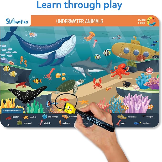 Skillmatics Search and Find Animals – Reusable Preschool Learning Activity | Write & Wipe Mats, Learning & Educational Toy for Toddlers & Kids, Back to School Supplies for Boys & Girls Ages 3, 4, 5