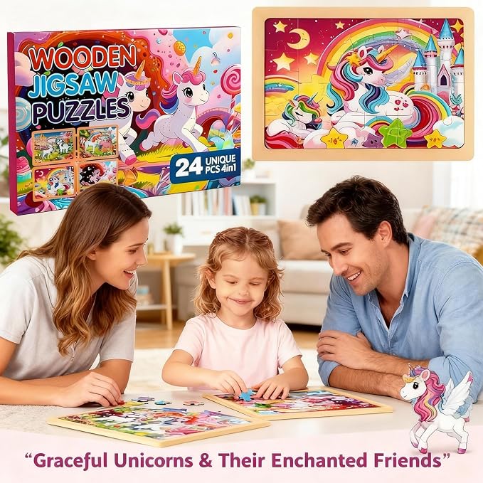 Wooden Puzzles for Kids, Jigsaw Puzzles, Unicorn Theme Educational Gifts | 100% Wooden