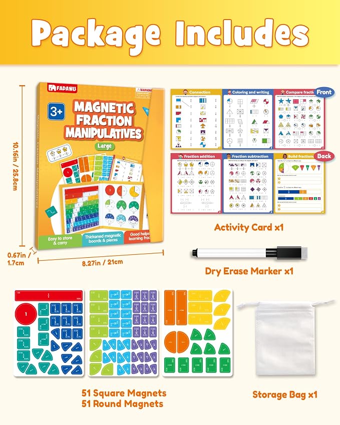 Large Magnetic Fraction Playbook Maths Manipulatives for Kids | Magnetic Fraction Educational Puzzle with Tiles & Circles, Montessori Fraction Learning Toys for Elementary School Children
