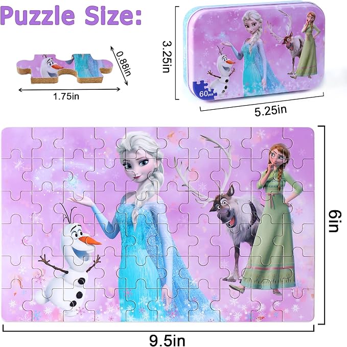 LELEMON Puzzles for Kids Ages 4-6,60 Piece Puzzles for Kids in Metal Box | Snowman Children Jigsaw Puzzles for Kids Ages 3-5 Kids Puzzles,Educational Learning Puzzle Toys for Girls and Boys