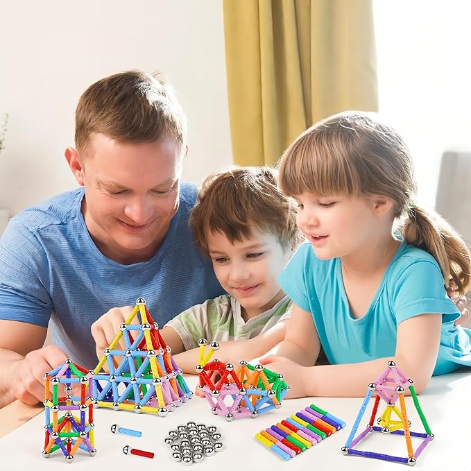 158Pcs Magnetic Building Sticks Blocks, Magnet Educational Toys STEM Toys Learning for Kids, 3D Construction Building Toy with Storage Bag