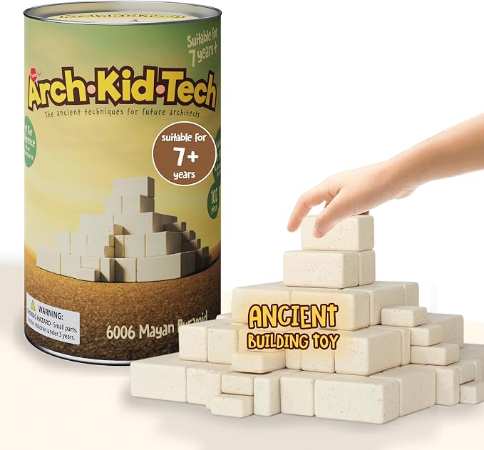 Taksa Toys Arch-Kid-Tech Ancient Mayan Pyramid Architecture STEM Building Blocks - 102-Piece Educational & Stackable Learning Set for Kids, Indoor Architectural Kit - Montessori Toys for 7+ Years Old