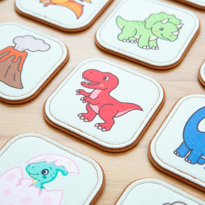 Felt Dinosaur Matching Game for Toddlers – Dino Memory Game & Flash Cards – Soft and Safe for Ages 1+ – Montessori Preschool Learning Activity – Educational Dinosaur Toy for Girls & Boys