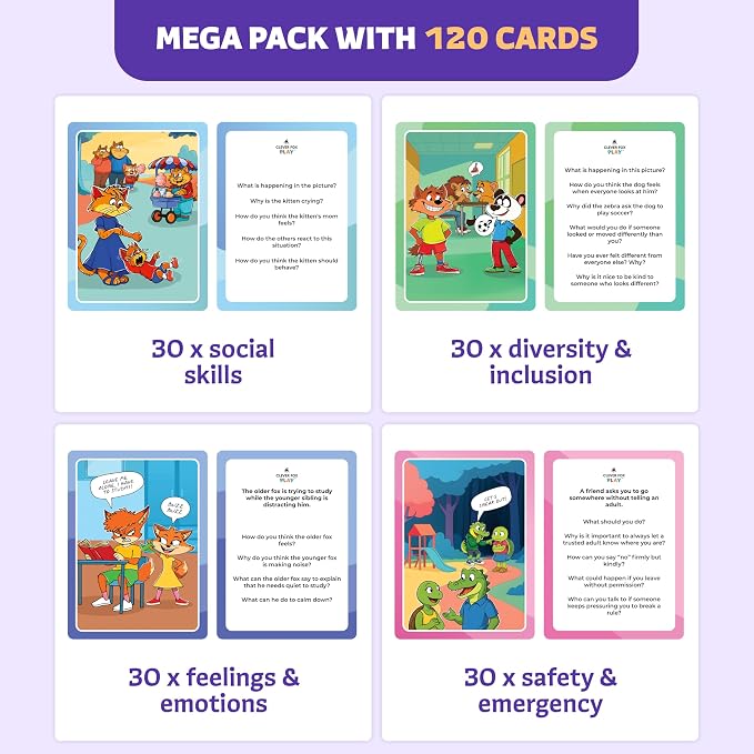 Who What Why Mega Pack Conversation Cards, Speech Therapy Game, Ages 4+ | 120 picture cards, WH questions, speech delay support, counseling tools, social skills, communication, classroom and therapy
