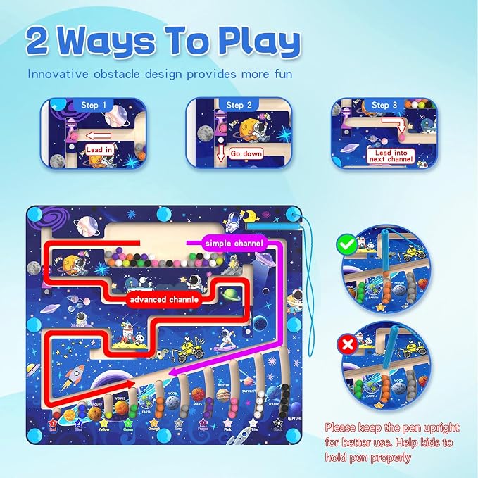 MTYOKILN Magnetic Color and Number Maze - Montessori Toy for 3 4 5 Year Old | Wooden Color Matching Learning Counting Puzzle Board for Toddler Kids