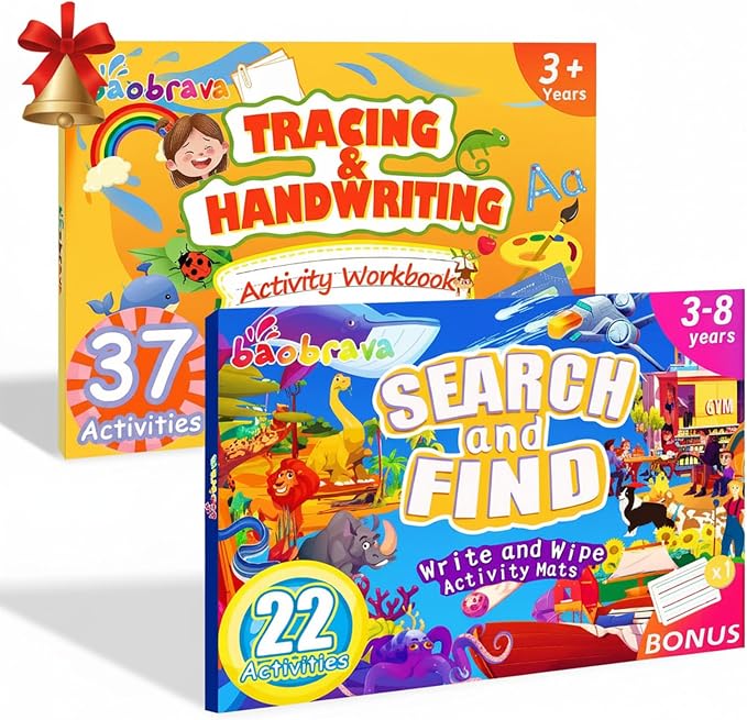 Baobrava Search and Find Book and Handwriting Practice Books Set | More Than 50+ Preschool Learning Activities for Toddler and Kids 3-8, Travel Games for Road Trip Car Airplane