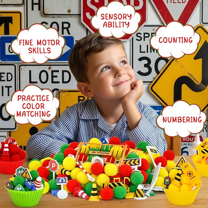 143 Pcs Traffic Sensory Bin Items Traffic Light Stop Sign Traffic Cones Parking Sign Crosswalk Counting Sorting Sensory Bin Filler Fine Motor Traffic-Themed Counts for Summer Counting Sorting