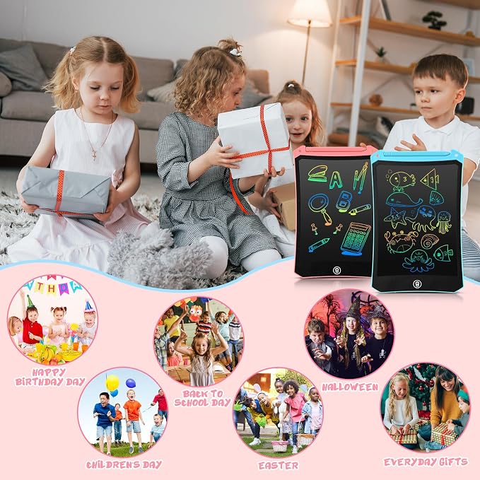 EooCoo Kids LCD Writing Tablet, Mess Free Coloring Books, Travel Toys | Toddler Toys Travel Essentials, 8.5 Inch Drawing Pad for Kids 2 Pack, Preschool Classroom Must Have, Age 3-5 Girls Boys Gifts