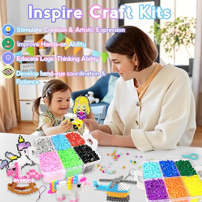 Fuse Beads Kit for Kids-11000 Beads,20 Colors 5mm Fuse Beads Set with Storage Box, Ironing Papers,Pegboards Booklet and Accessories,DIY Art Craft Toys Gifts for Girls & Boys Age 5+ Birthday Christmas