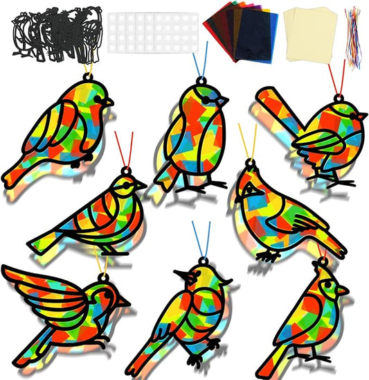 Lonfliness 32 Sets Bird Suncatchers Craft Kit DIY Birds Window Stained Glass Effect Paper Spring Home School Classroom Decoration Art Craft Creative Activity Project Gift Favor