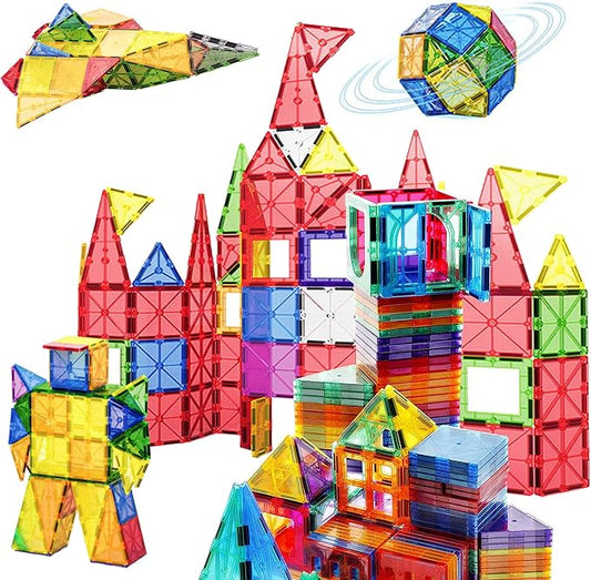 Contixo ST4 Magnetic Tiles - 112 PCs 3D Building Blocks STEM Construction Creativity, Imagination, Recreational, Educational Building Toys for Kids Children Toddler Ages 4-8, Boys and Girls Age 3-5