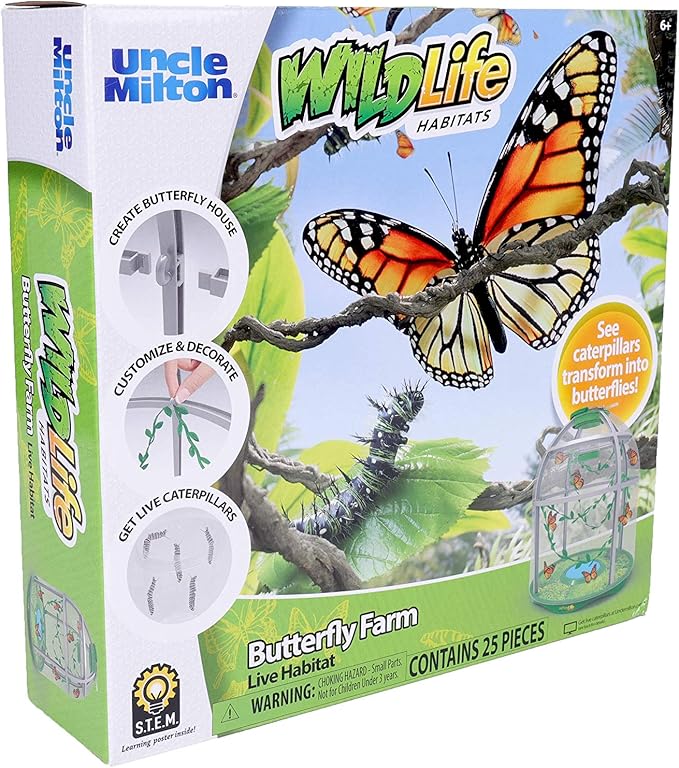 Uncle Milton Butterfly Farm Live Habitat - Observe Caterpillars Transform Into Butterflies, STEM Toy, Great Gifts for Boys & Girls Ages 6+