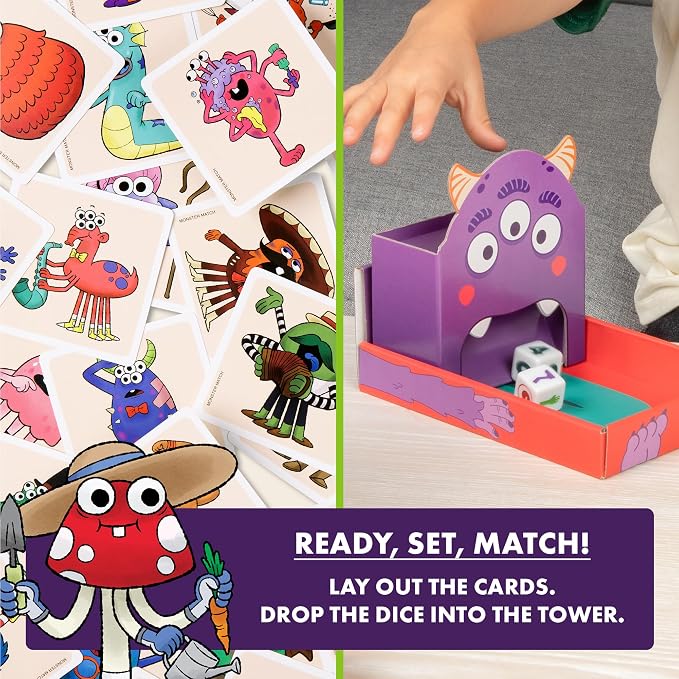 Exploding Kittens Monster Match, 2-6 Players, Ages 4+ Kids Matching Game | Roll dice, match monsters, and spot the right cards in this quick kids game that builds counting and pattern skills.