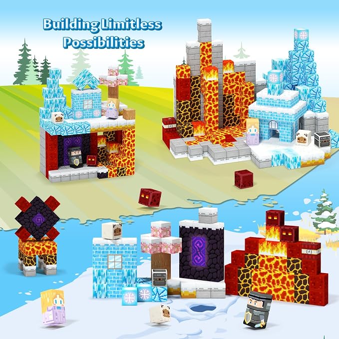 Magnetic Blocks , Building Toys for Boys & Girls, Birthday Gifts For Kids | Ice Princess Castle & Lava Realm Fantasy World Building Toys, STEM Montessori Toys for 3 4 5 6 7 8 Year